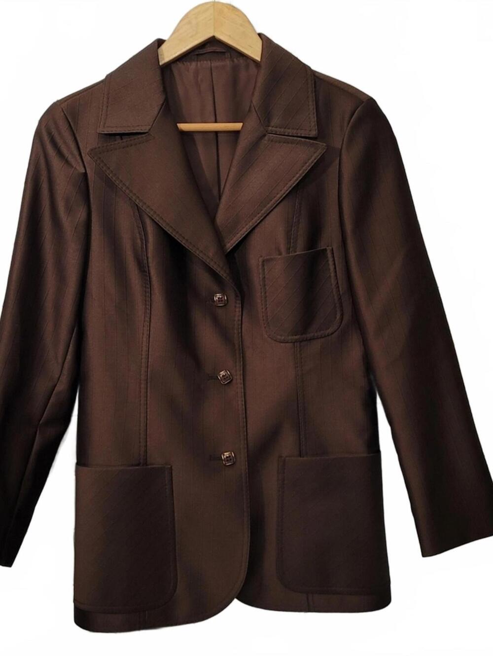 Felicitas Queisser Vintage Women’s Brown Satin Textured Blazer Gold Buttons